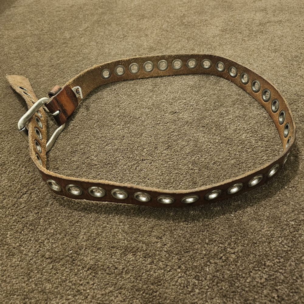 Fossil Brown Leather Grommet Belt with Silver Accents